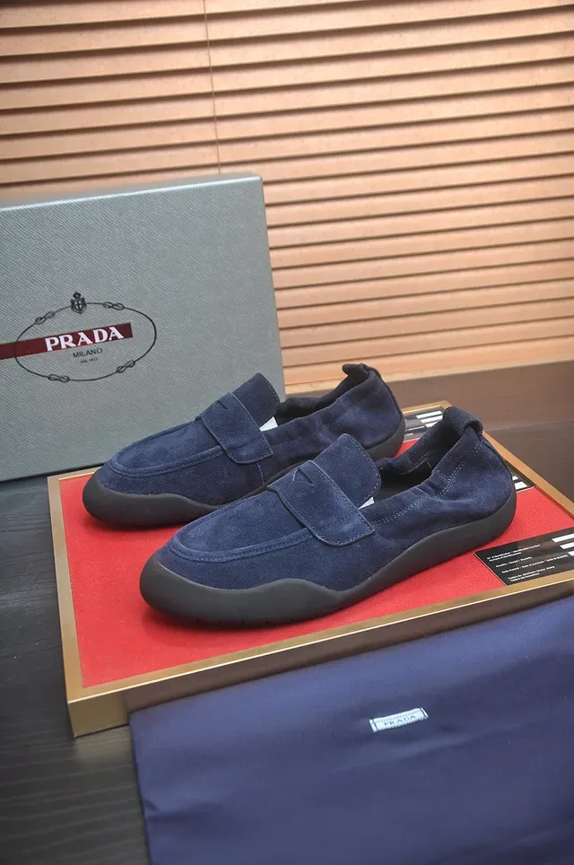 Prada Navy Suede Strap Loafers 4