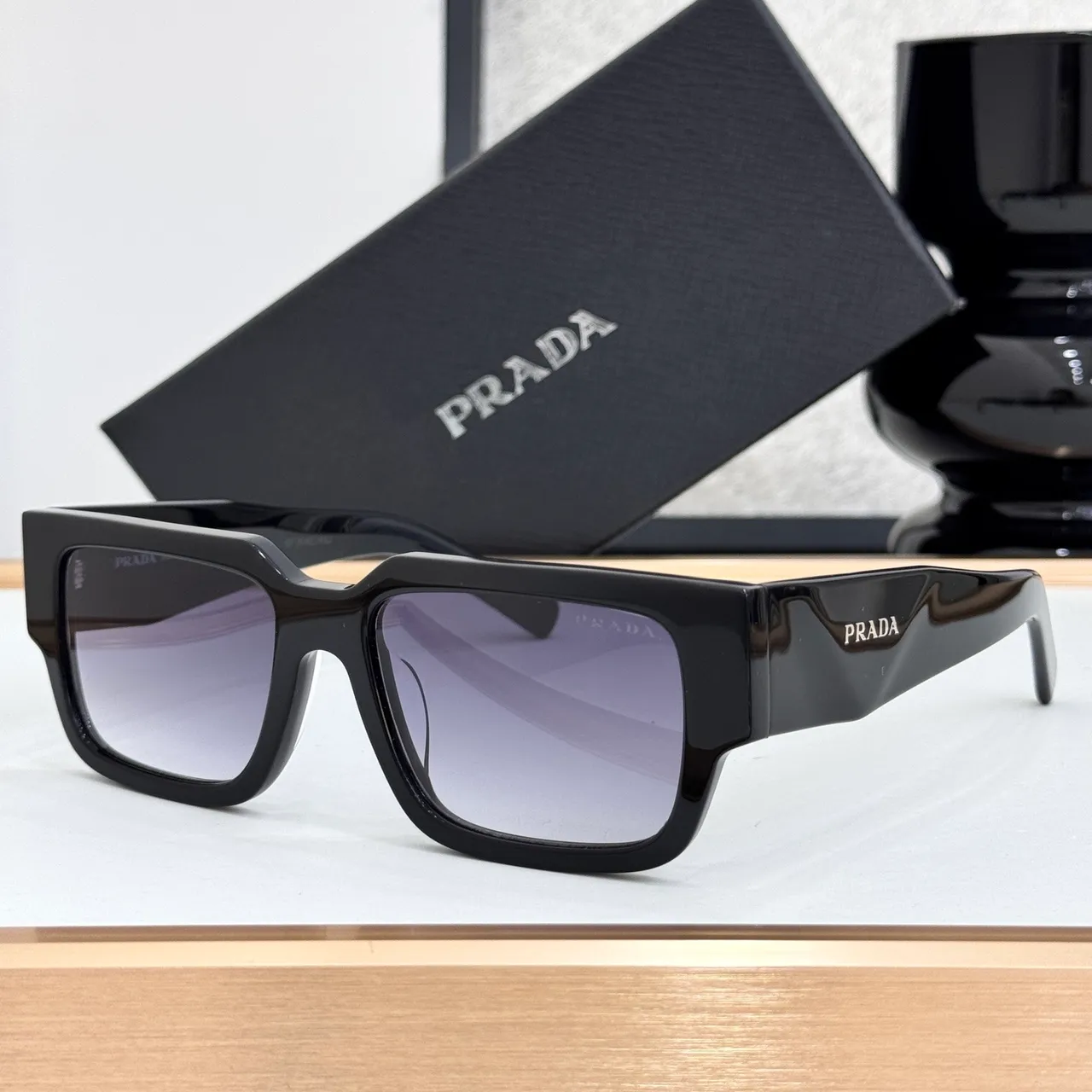 Prada Symbolé Matte Black Geometric Rectangular Sunglasses 7