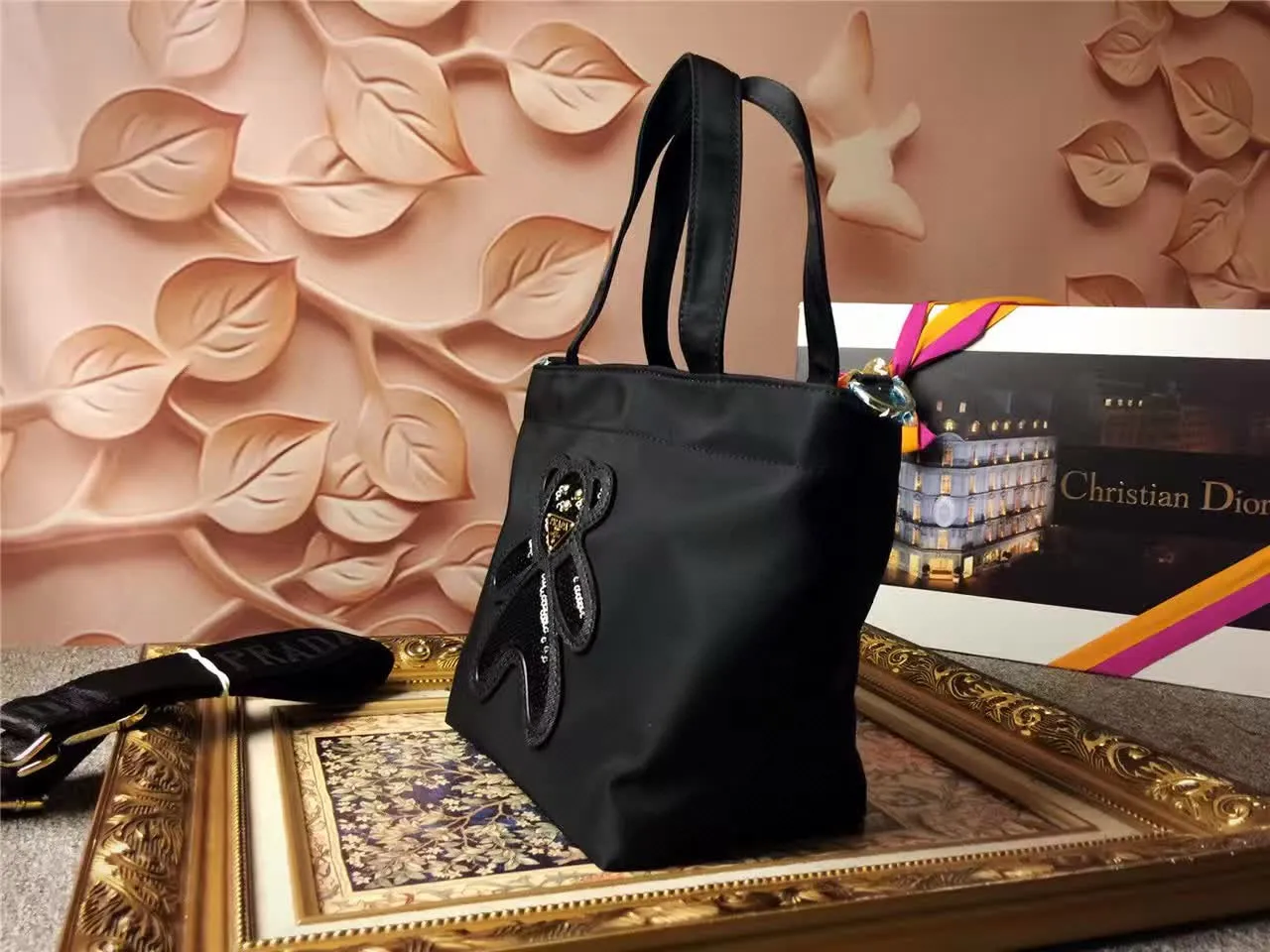 Prada Teddy Bear কালো নাইলন টোট ব্যাগ 9