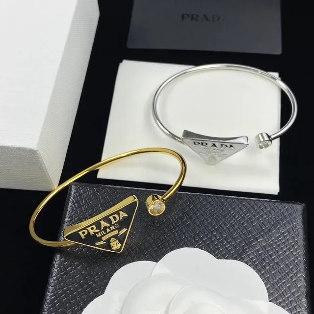 Prada Triangle Logo Bangle Gold Silver Rigid Triangular Plaque Bracelet 6