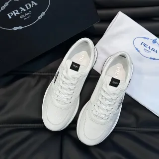 Prada White Mixed-Material Low-Top Lifestyle Sneakers