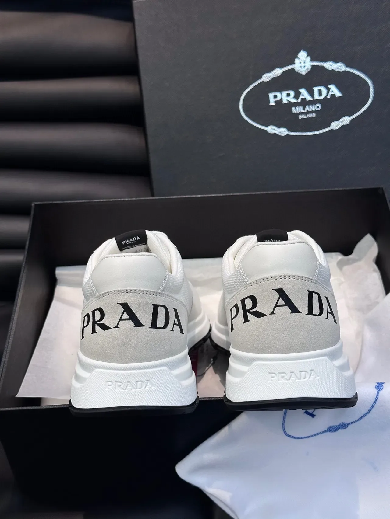Prada White Mixed-Material Low-Top Lifestyle Sneakers 2