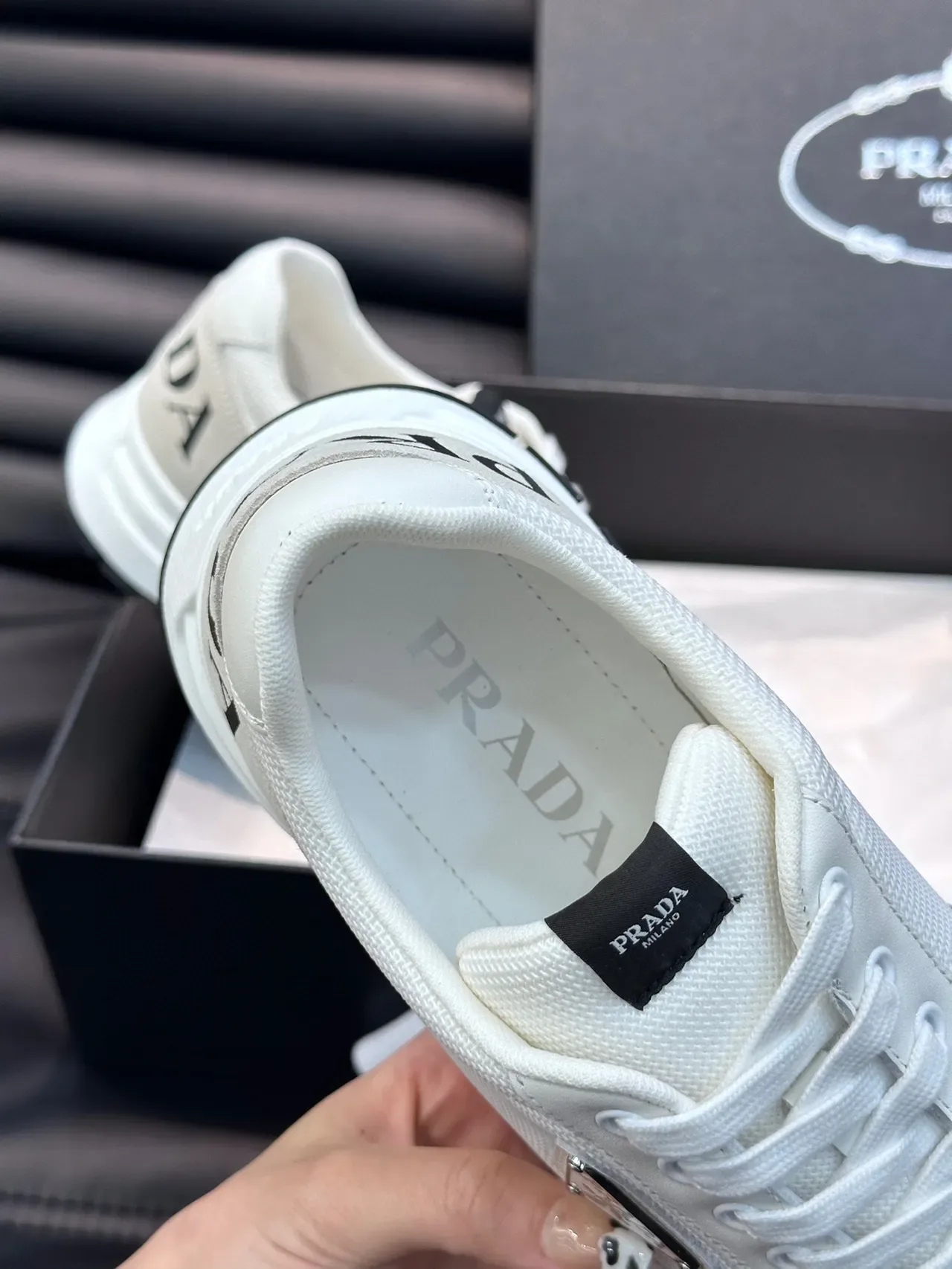 Prada White Mixed-Material Low-Top Lifestyle Sneakers 5