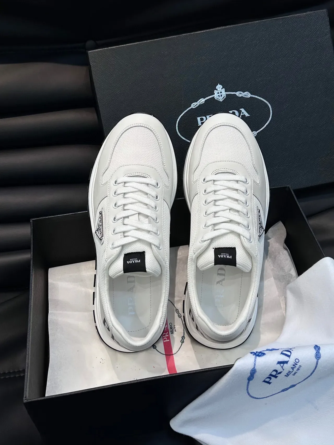 Prada White Mixed-Material Low-Top Lifestyle Sneakers 8
