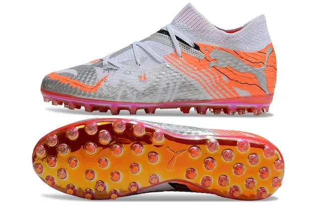 Puma Future Z नारंगी चांदी नीट कॉलर सिंथेटिक टेक्स्चर्ड ऊपरी आर्टिफिशियल ग्रास फुटबॉल जूते 5
