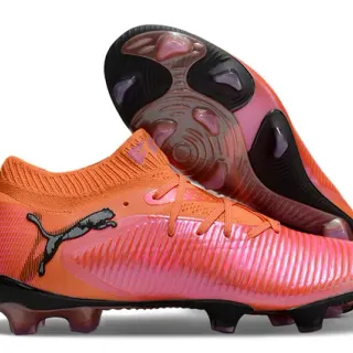 Puma Orange Pink Sock-Fit Knit Collar Ridged Synthetic Forefoot Firm-Ground Soccer Shoes