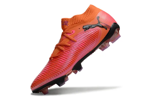Puma Sapatos de Futebol Laranja Rosa Sock-Fit Colar Tricot Texturado Sintético Antepé Solo Firme 3