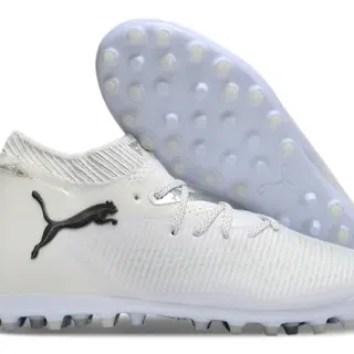 Puma أحذية كرة القدم أبيض وأسود كولار محبوك مخطط طبقة اصطناعية Artificial-Grass