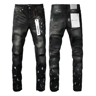 Purple Brand jeans slim fit com salpicaduras de pintura preta desgastada