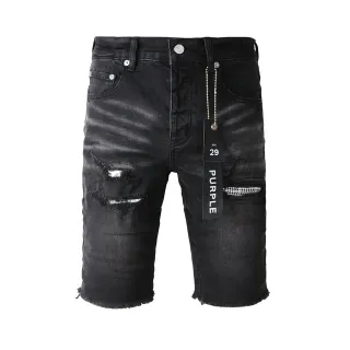 Purple Brand Distressed Black Washed Denim Shorts