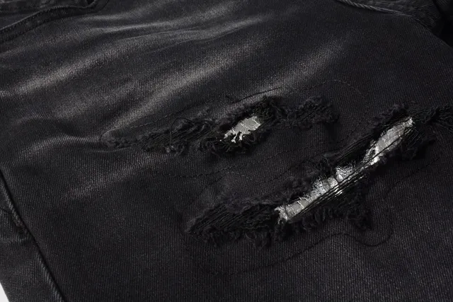 Purple Brand Shorts de denim negro lavado desgastado 7