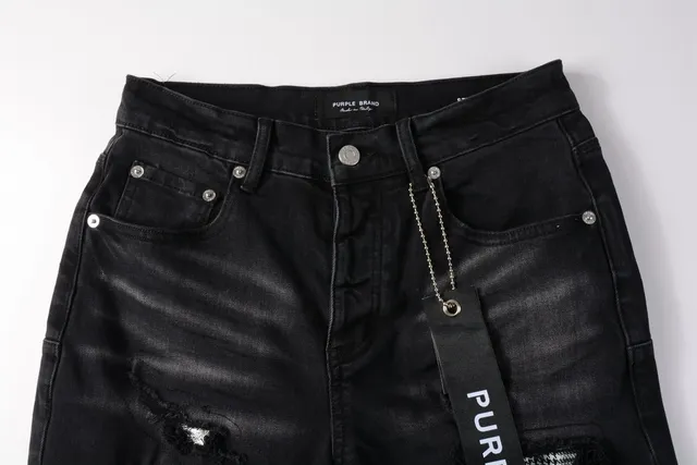 Purple Brand Shorts de denim negro lavado desgastado 12