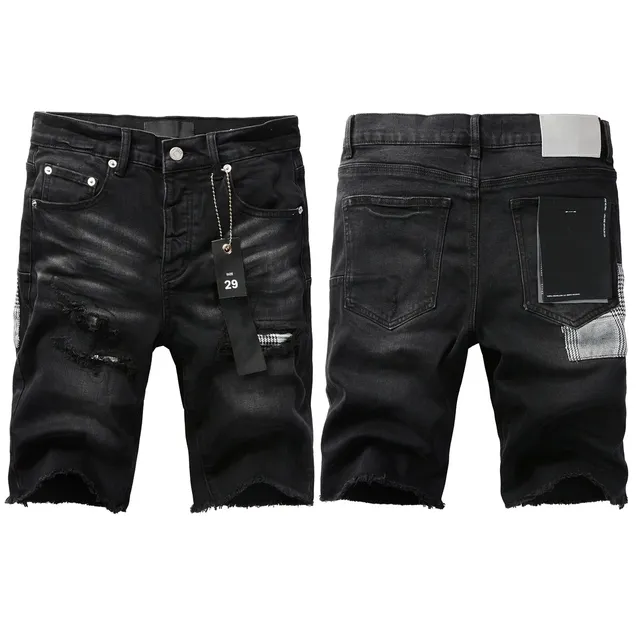 Purple Brand Shorts de denim negro lavado desgastado 13