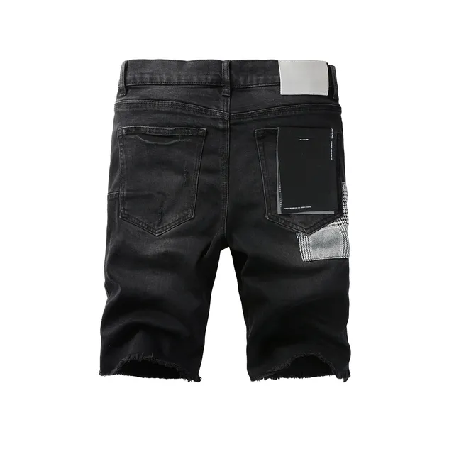 Purple Brand Shorts de denim negro lavado desgastado 14