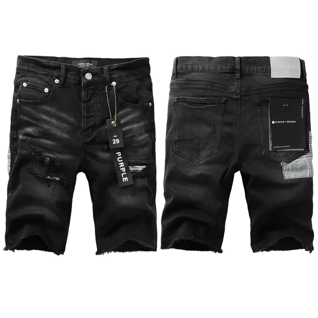 Purple Brand Shorts de denim negro lavado desgastado 15