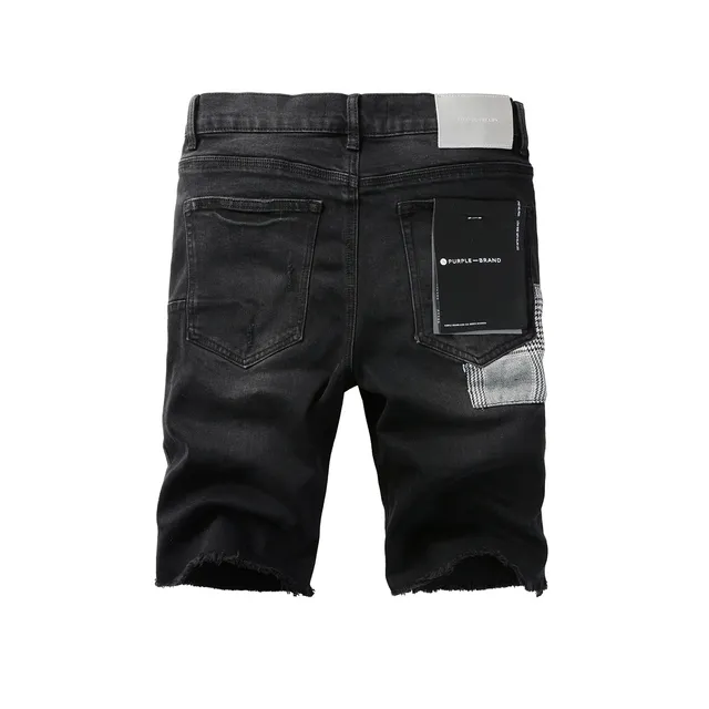 Purple Brand Shorts de denim negro lavado desgastado 16