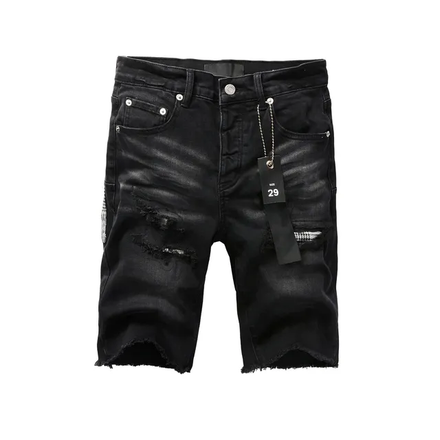 Purple Brand Shorts de denim negro lavado desgastado 17
