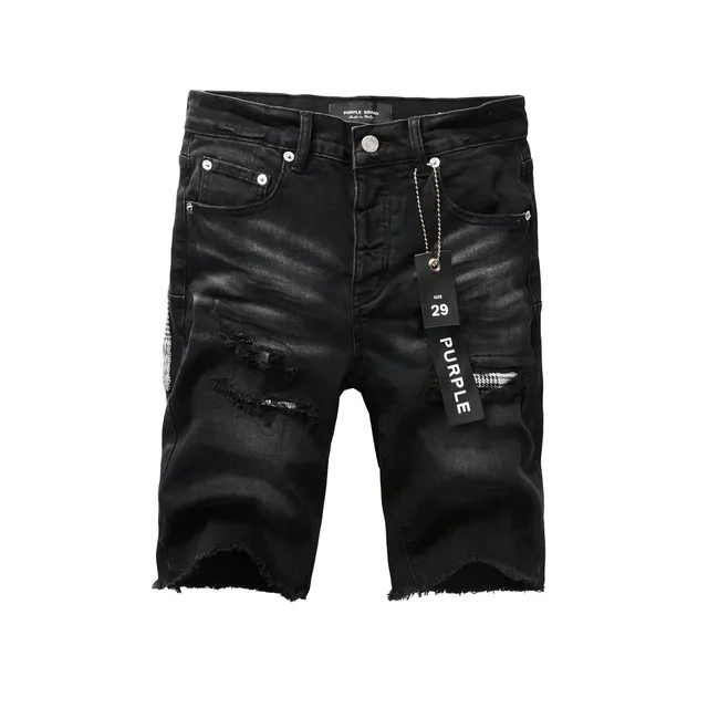 Purple Brand Shorts de denim negro lavado desgastado 18