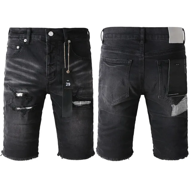 Purple Brand Shorts de denim negro lavado desgastado 19