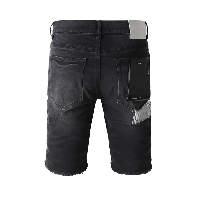 Purple Brand Shorts de denim negro lavado desgastado 20