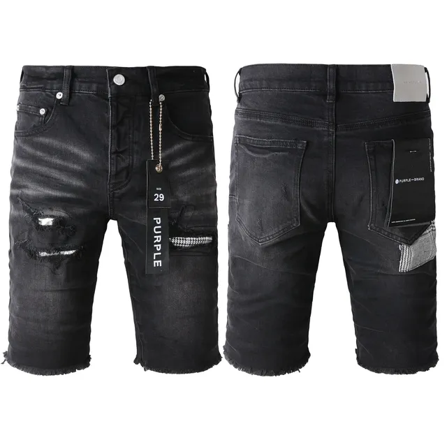 Purple Brand Shorts de denim negro lavado desgastado 21