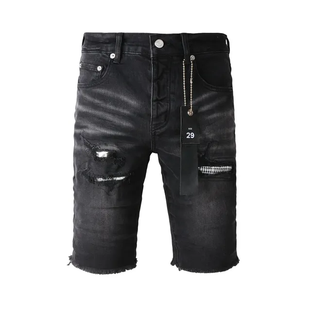 Purple Brand Shorts de denim negro lavado desgastado 23