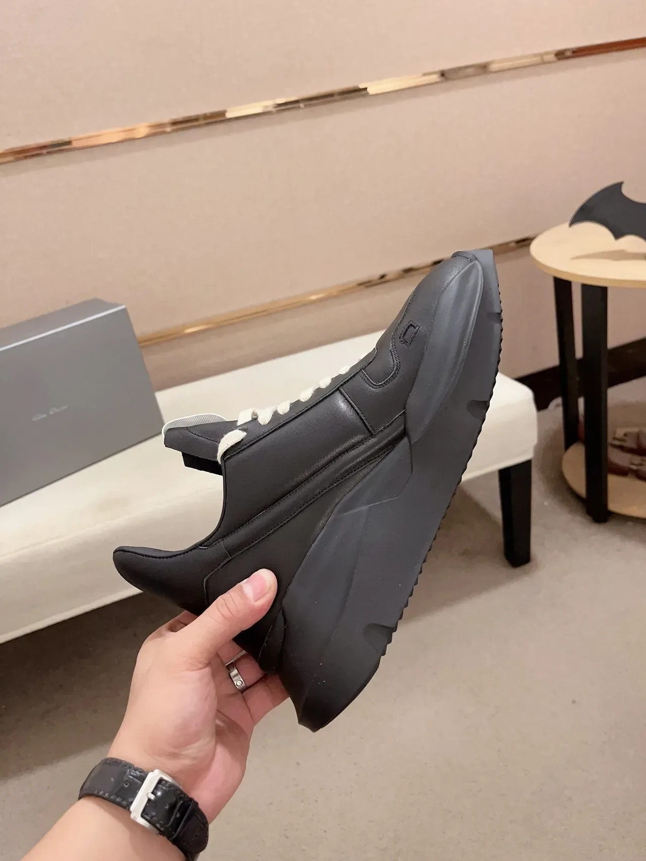 Rick Owens Black White Solado Escultórico Couro Minimalista Tênis Chunky 5