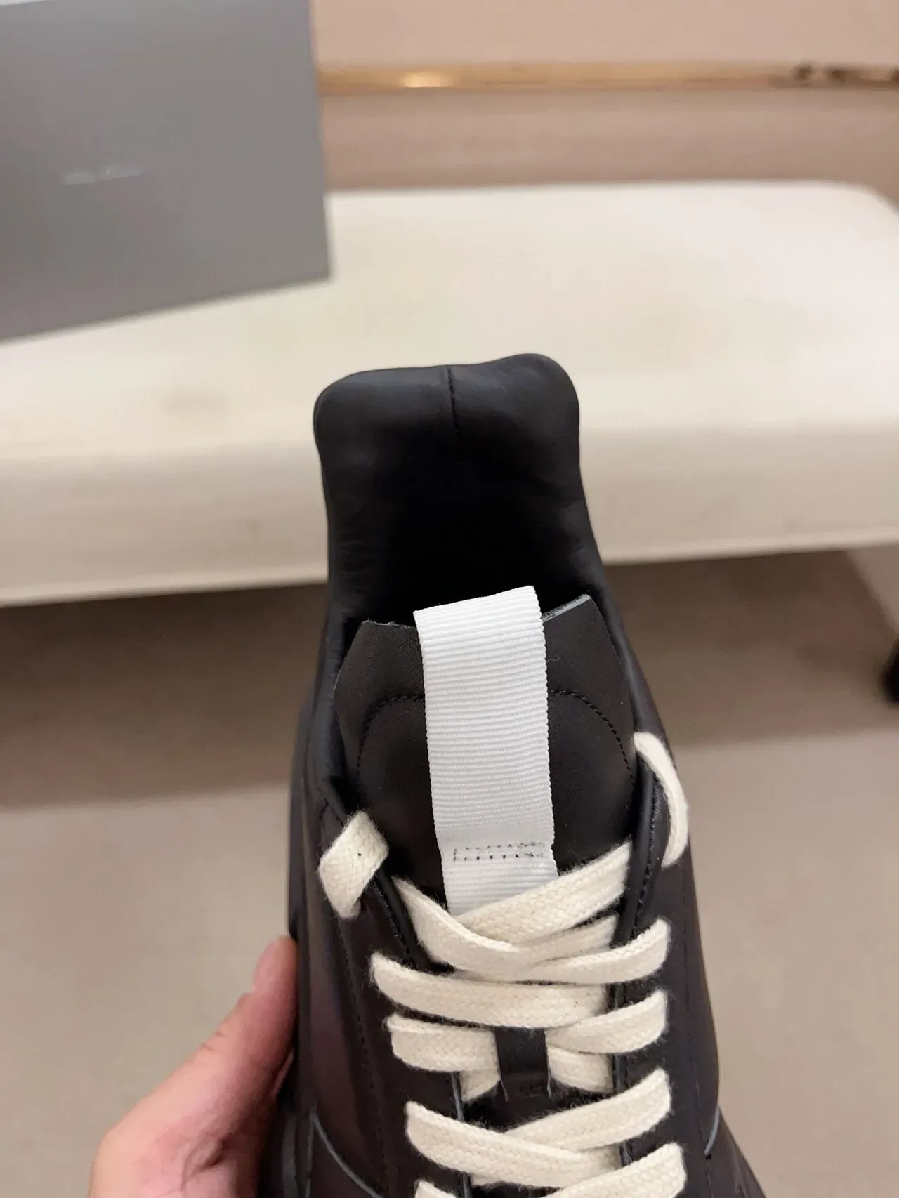 Rick Owens Black White Solado Escultórico Couro Minimalista Tênis Chunky 6