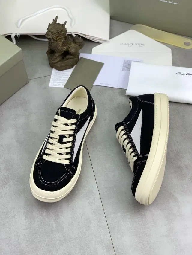 Rick Owens Geobasket 黑色和米色帆布生活方式运动鞋 6