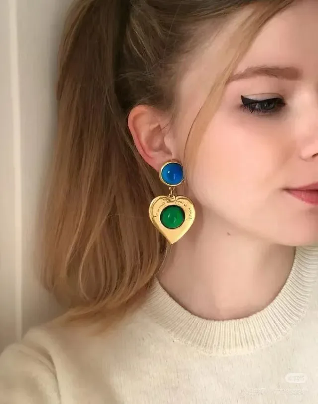 Saint Laurent Cœur Aretes Forma Corazón Oro Azul Metal 2