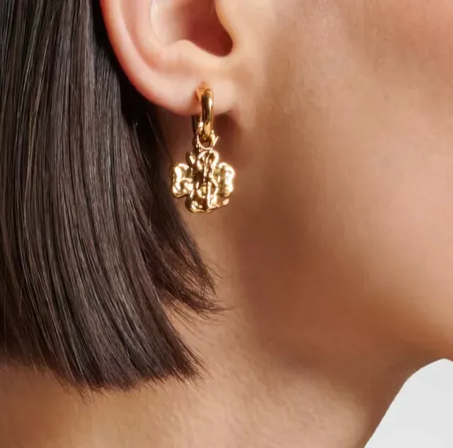 Saint Laurent Clover YSL Monogram Gold-Tone Hoop Earrings 2