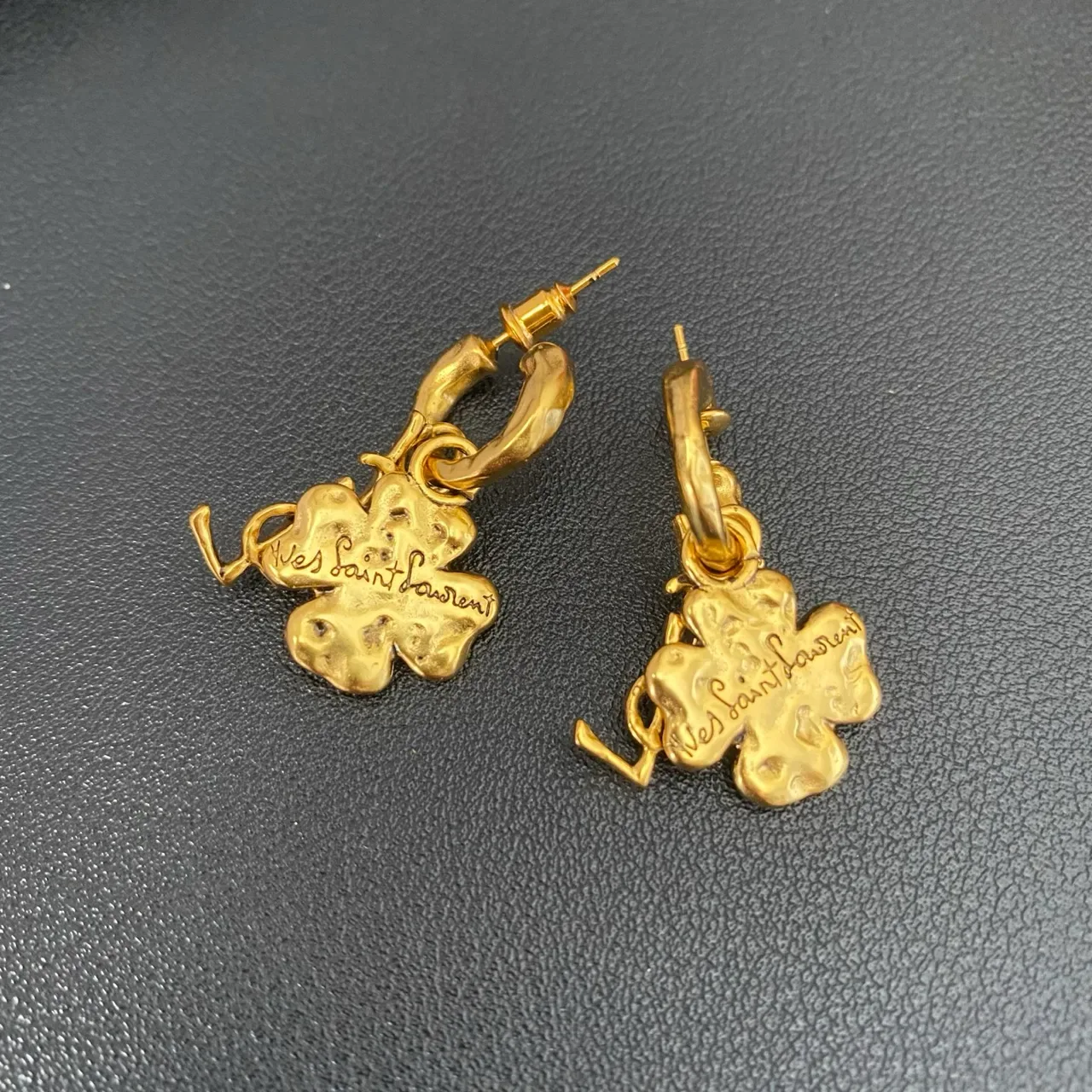 Saint Laurent Clover YSL Monogram Gold-Tone Hoop Earrings 4