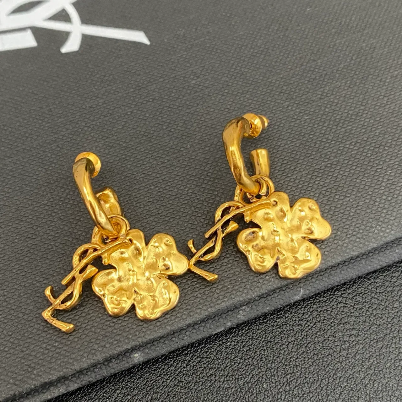 Saint Laurent Clover YSL Monogram Gold-Tone Hoop Earrings 5