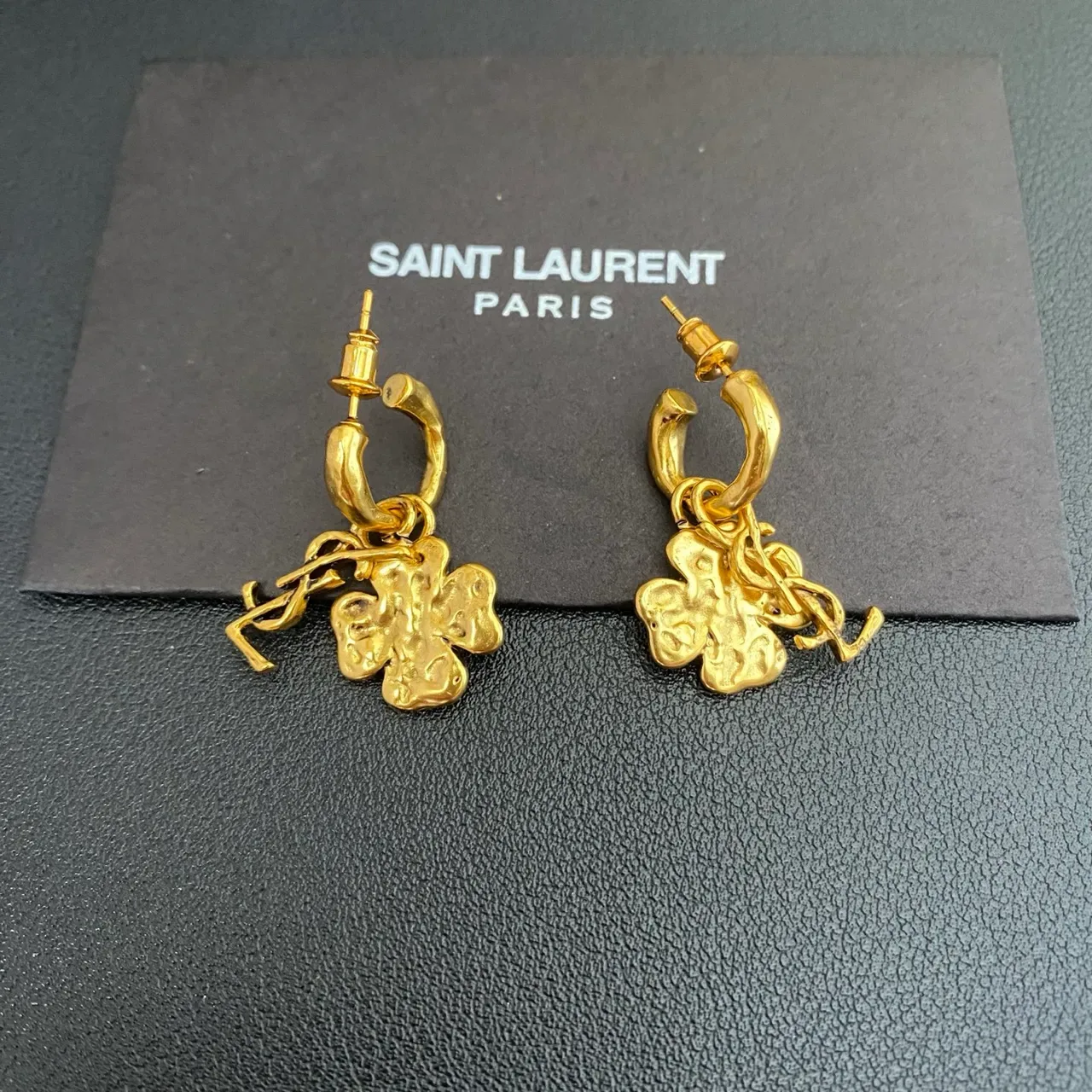 Saint Laurent Clover YSL Monogram Gold-Tone Hoop Earrings 7