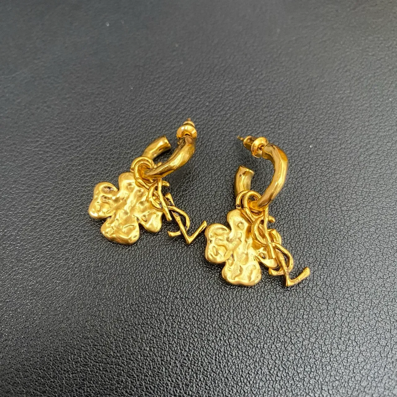 Saint Laurent Clover YSL Monogram Gold-Tone Hoop Earrings 8
