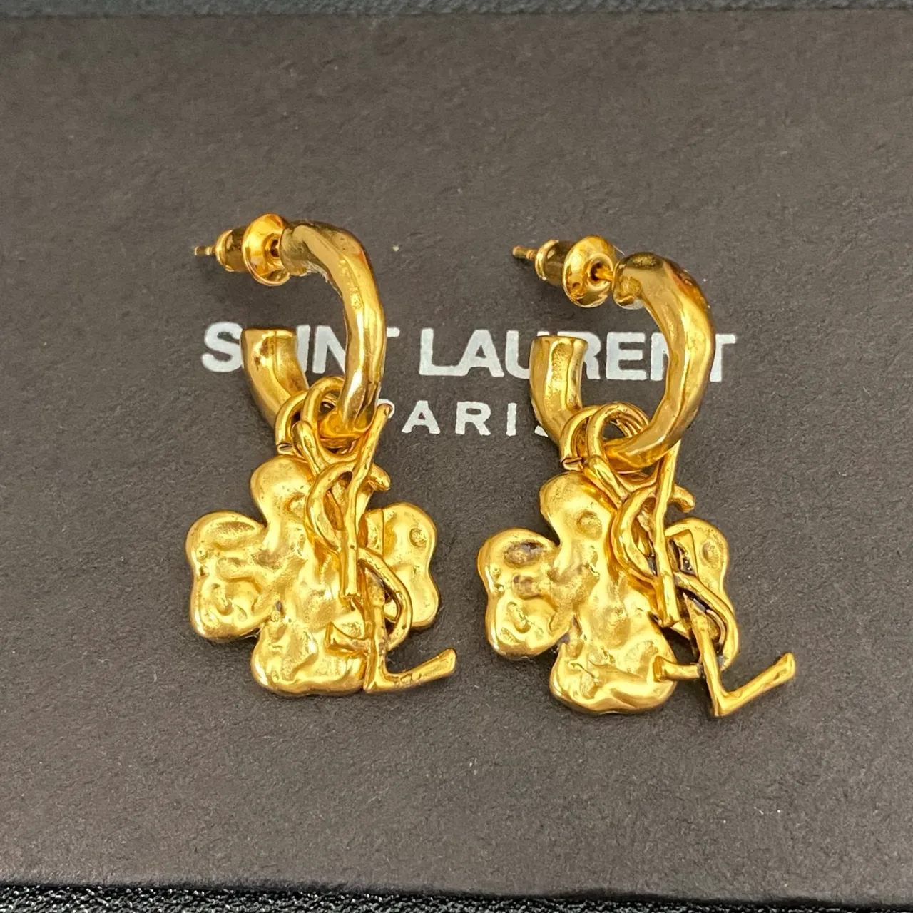 Saint Laurent Clover YSL Monogram Gold-Tone Hoop Earrings 9