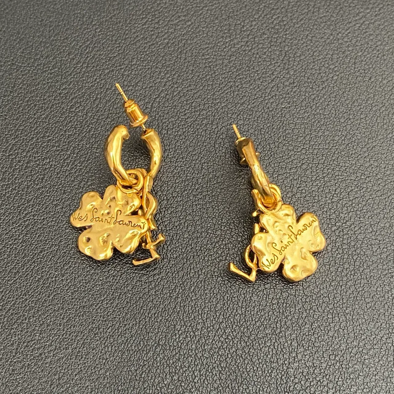 Saint Laurent Clover YSL Monogram Gold-Tone Hoop Earrings 10