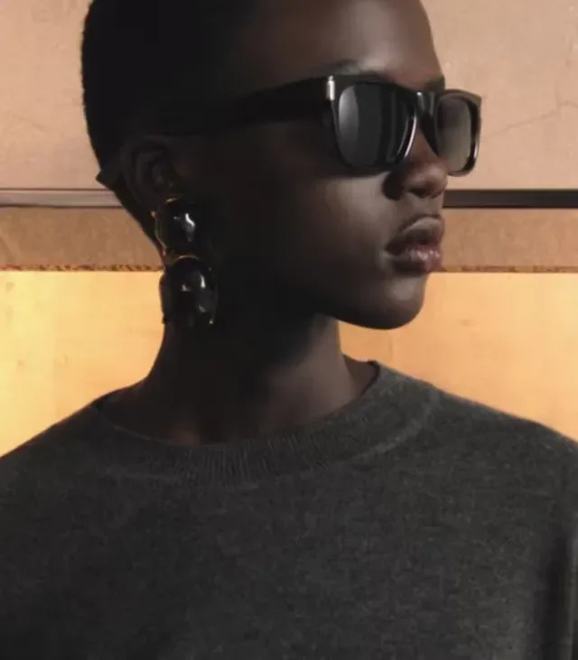 Saint Laurent Boucles d'Oreilles Vert Marron Cabochon Double Pierre 3