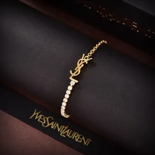 Saint Laurent Monogram क्रिस्टल गोल्ड-टोन कंगन
