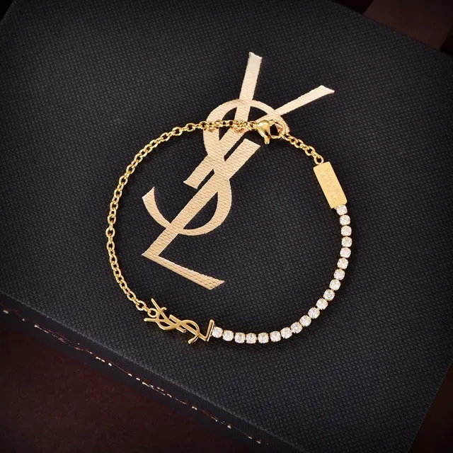 Saint Laurent Monogram 水晶 金色 手链 6