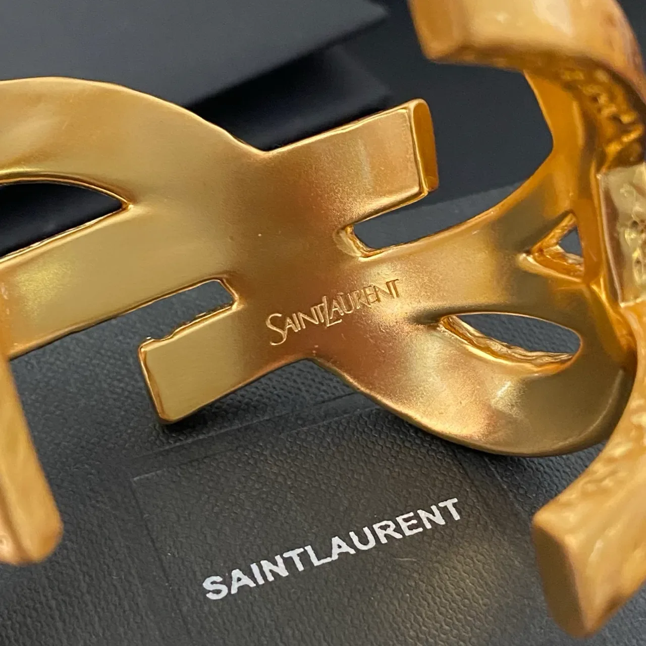 Saint Laurent Monogram Hammered Gold Open Cuff Bracelet 5