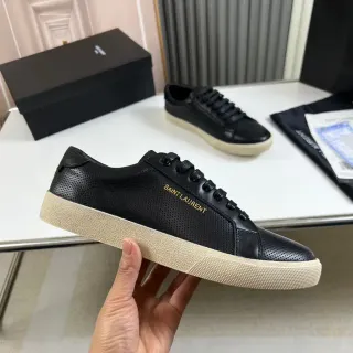 Saint Laurent Niki Black Beige परफोरेटेड लेदर ऊपरी भाग Gold Logo Branding लाइफस्टाइल स्नीकर्स