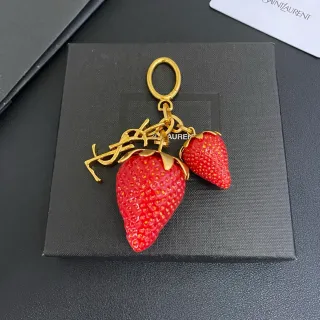 Saint Laurent Strawberry Keychain Red Gold Resin Charms Metal YSL Monogram Bracelet — Saint Laurent Bracelets photo from the Yupoo catalog