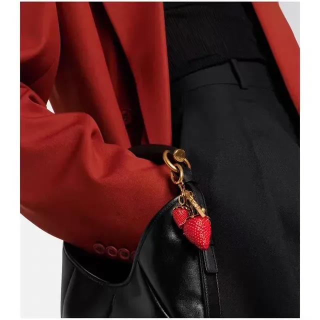 Saint Laurent Strawberry Keychain Red Gold Resin Charms Metal YSL Monogram Bracelet 2