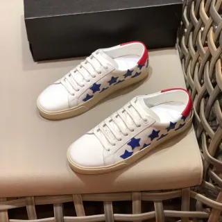 Saint Laurent व्हाइट ब्लू लेदर स्टार अप्लिके लाइफस्टाइल स्नीकर