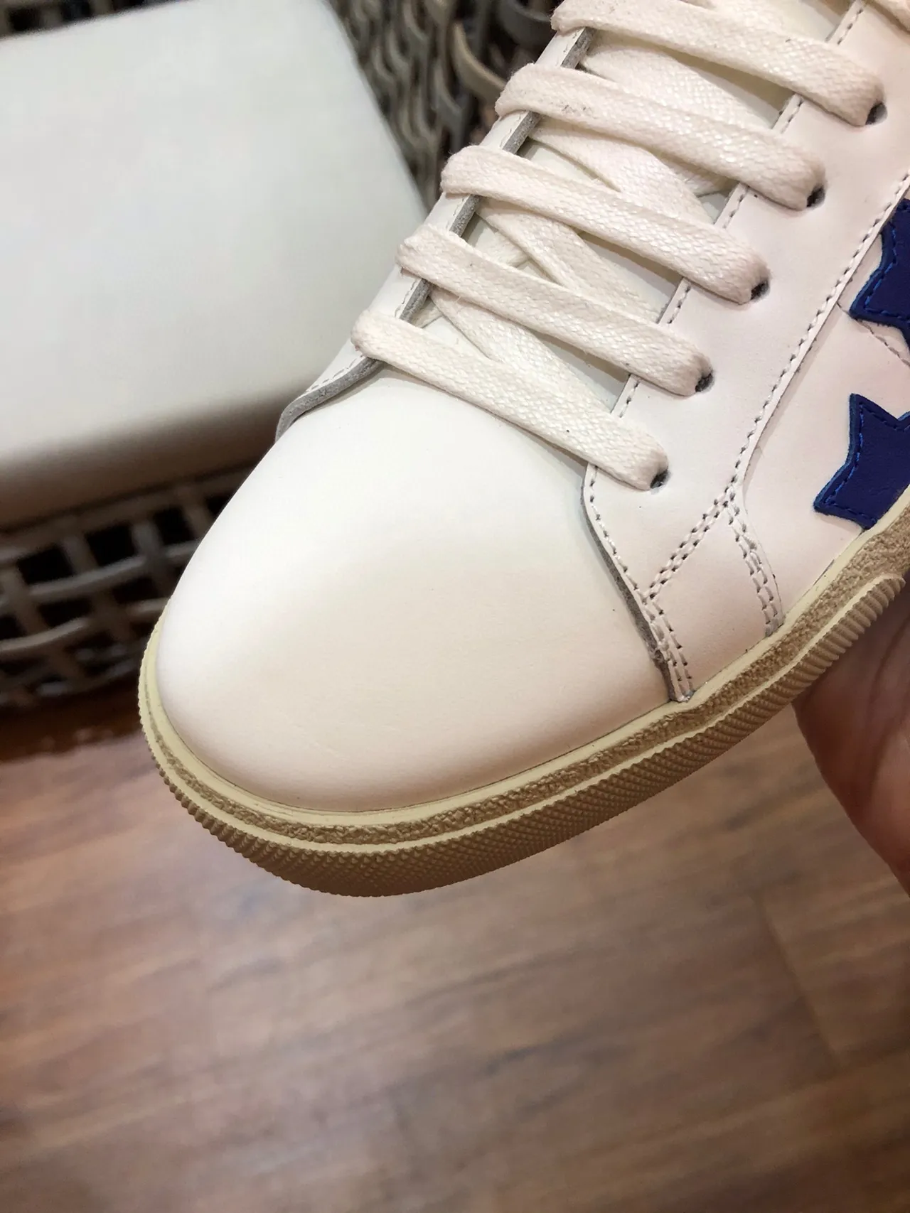 Saint Laurent White Blue Leather Star Appliqué Lifestyle Sneakers 4