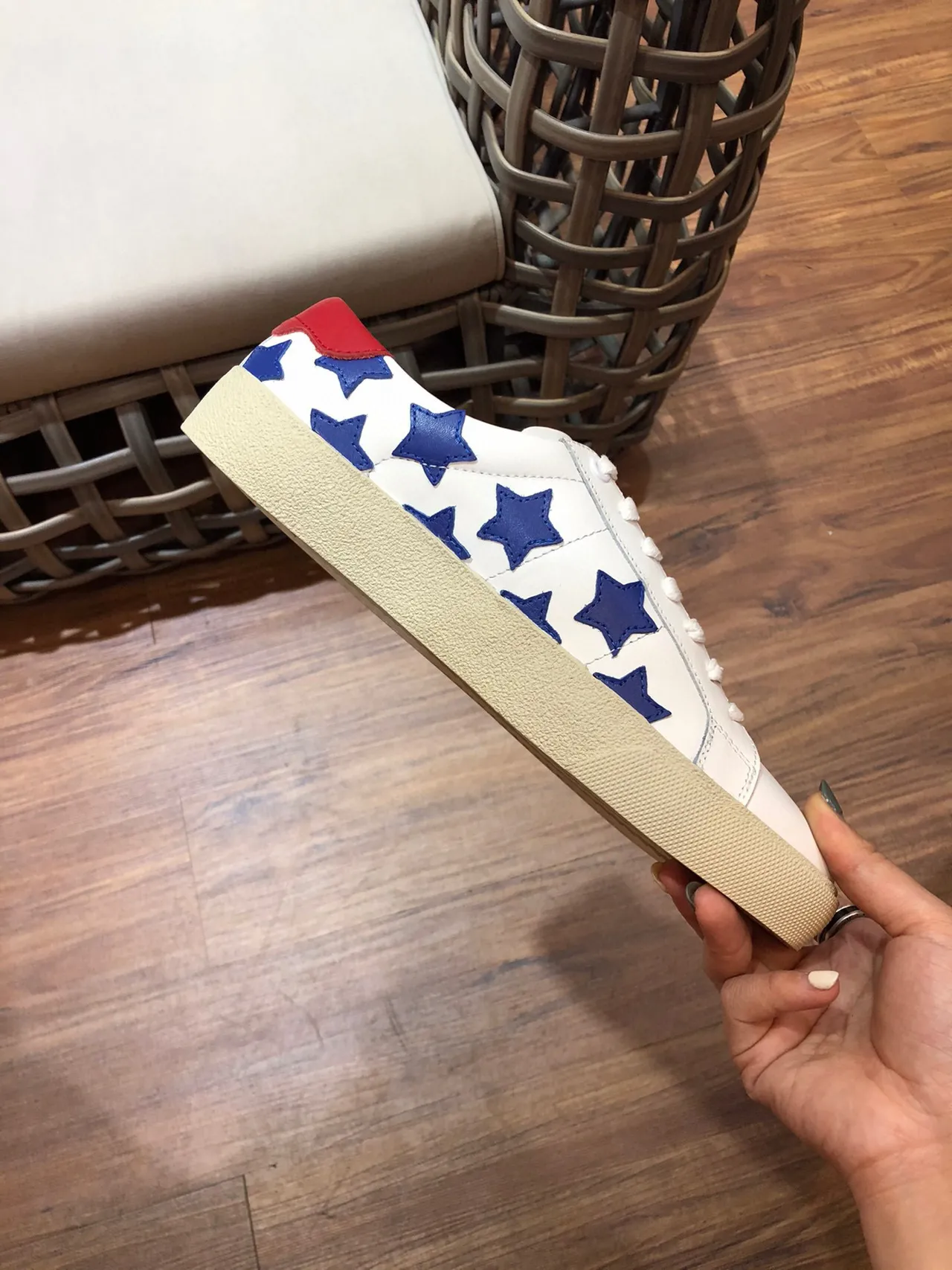 Saint Laurent White Blue Leather Star Appliqué Lifestyle Sneakers 5