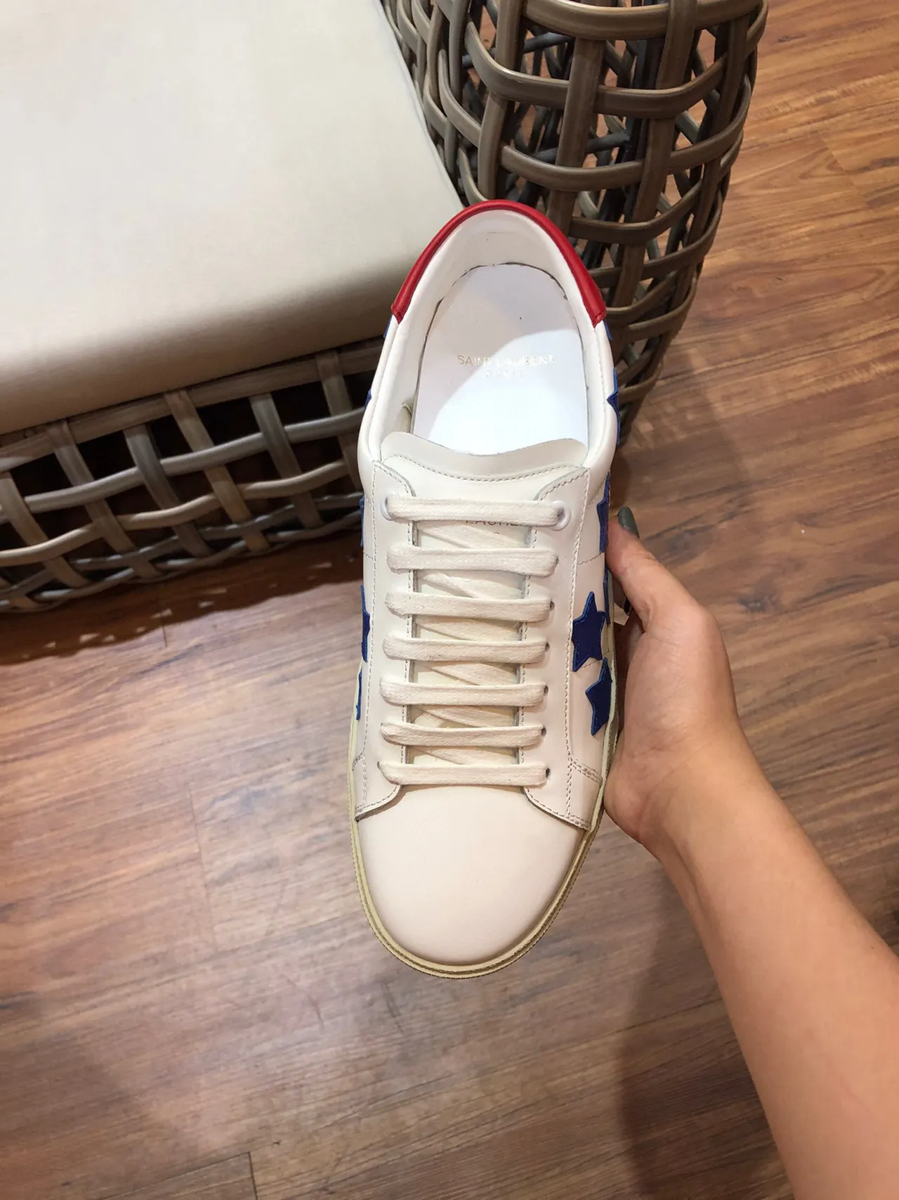 Saint Laurent White Blue Leather Star Appliqué Lifestyle Sneakers 6
