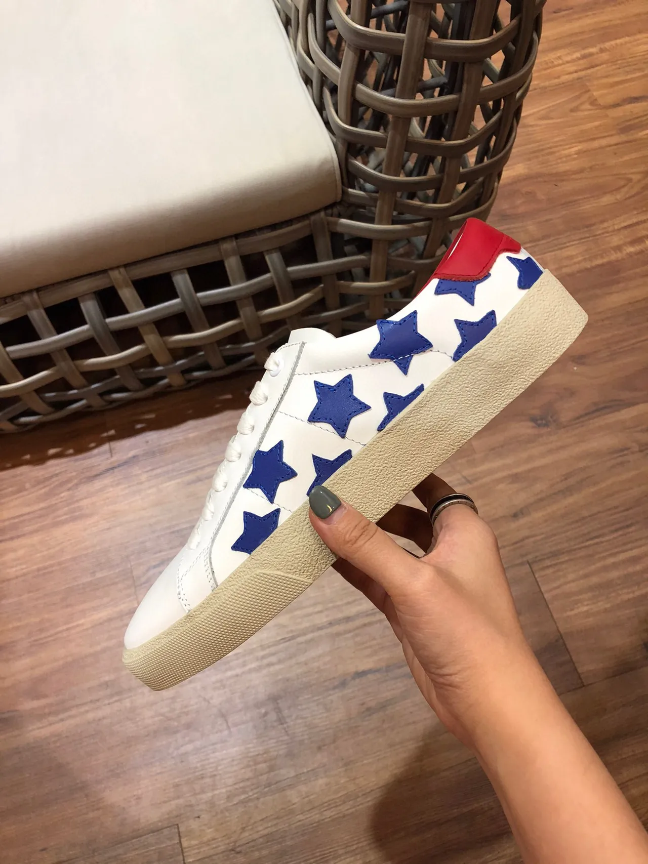 Saint Laurent White Blue Leather Star Appliqué Lifestyle Sneakers 7