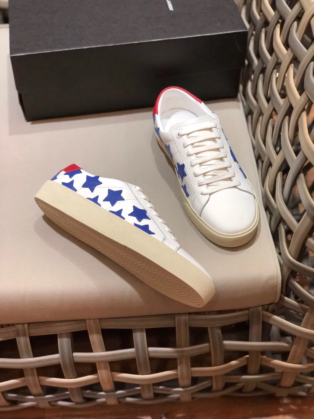 Saint Laurent White Blue Leather Star Appliqué Lifestyle Sneakers 8